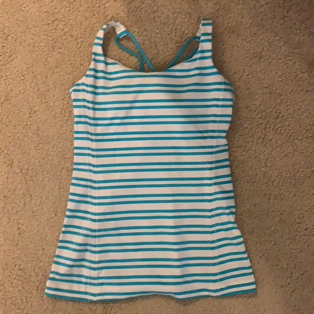 Lululemon VGUC blue and white stripe top- size 6